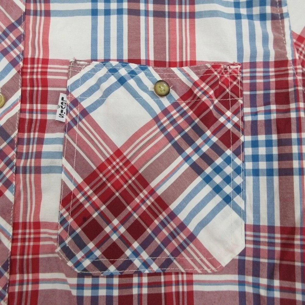 Vintage Levis Shirt Men S Red Blue White Plaid Preppy Americana Outdoorsy Casual